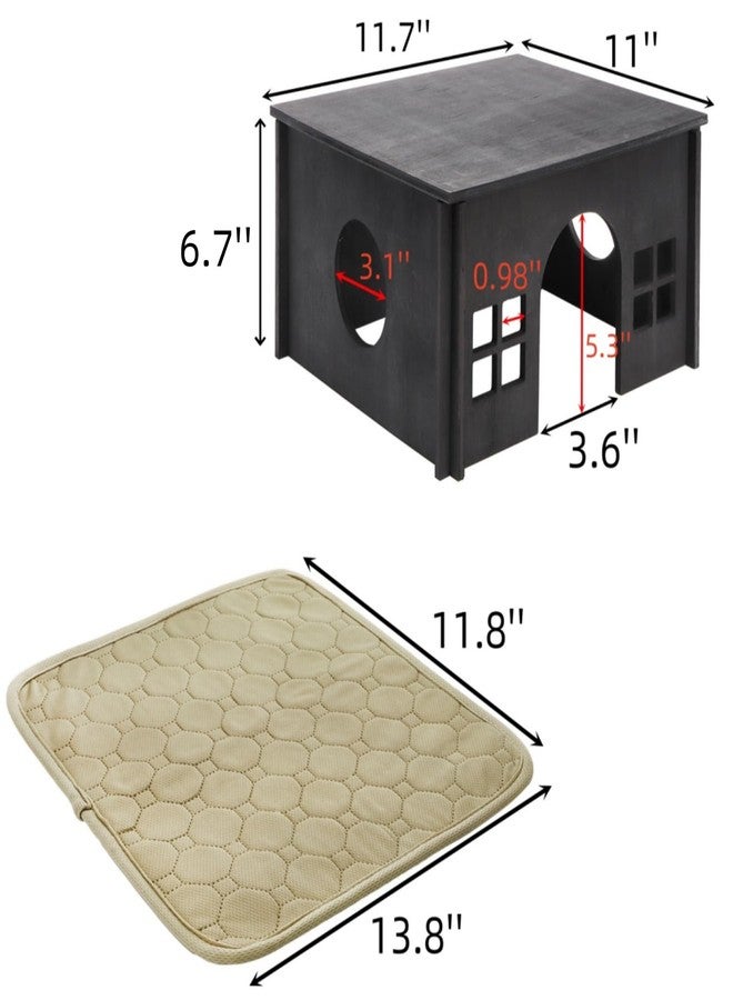 Acshio Wooden Hamster House, Guinea Pig Hideout with Soft Mat Windows, Detachable Small Pets Woodland House Decor for Chinchilla Mice Gerbils Mouse Dwarf - Image 2