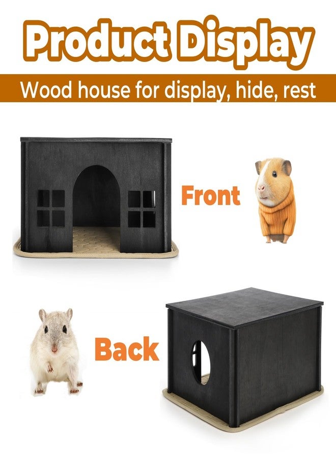 Acshio Wooden Hamster House, Guinea Pig Hideout with Soft Mat Windows, Detachable Small Pets Woodland House Decor for Chinchilla Mice Gerbils Mouse Dwarf - Image 3