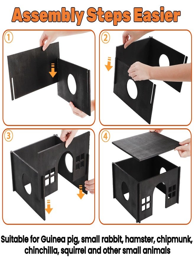 Acshio Wooden Hamster House, Guinea Pig Hideout with Soft Mat Windows, Detachable Small Pets Woodland House Decor for Chinchilla Mice Gerbils Mouse Dwarf - Image 4