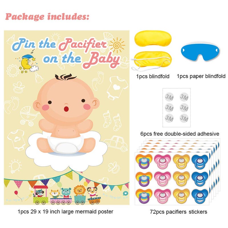 Hxezoc Pin The Pacifier On The Baby Game - Large Poster for Baby Shower Party, Kids Birthday Party Supplies - 72 Pacifier Stickers - Image 5
