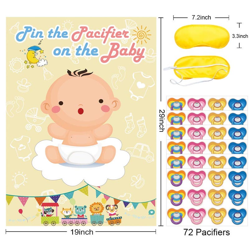 Hxezoc Pin The Pacifier On The Baby Game - Large Poster for Baby Shower Party, Kids Birthday Party Supplies - 72 Pacifier Stickers - Image 2