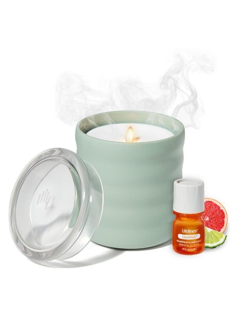 Flameless Candle Aromatherapy Essential Oil Diffuser With Clickwick Essential Oil Blend - Cordless & Waterless Diffuser For Home - Scented Electric Candles Blow Out Flame - Green Bubble