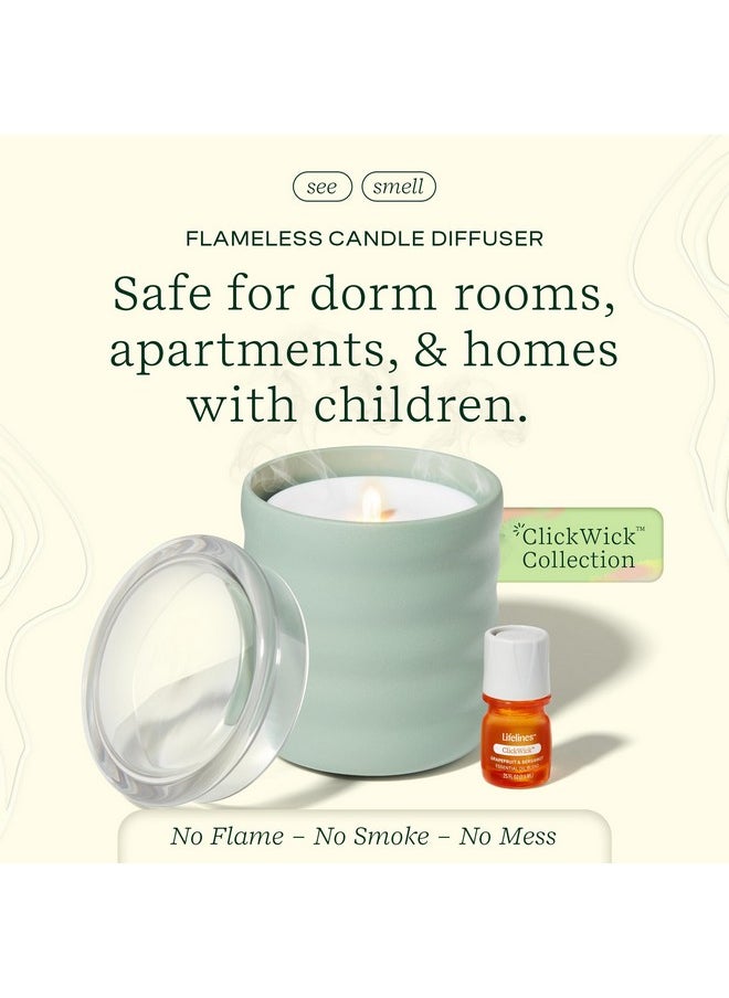 Flameless Candle Aromatherapy Essential Oil Diffuser With Clickwick Essential Oil Blend - Cordless & Waterless Diffuser For Home - Scented Electric Candles Blow Out Flame - Green Bubble