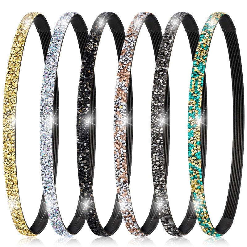 WJIAAA Sparkly Headbands for Women 6 Pcs Elastic Headbandsfor Women Non Slip Shiny Rhinestone Headband Sweaty Bands Headbands for Sports Yoga Hair Accessories - Image 3