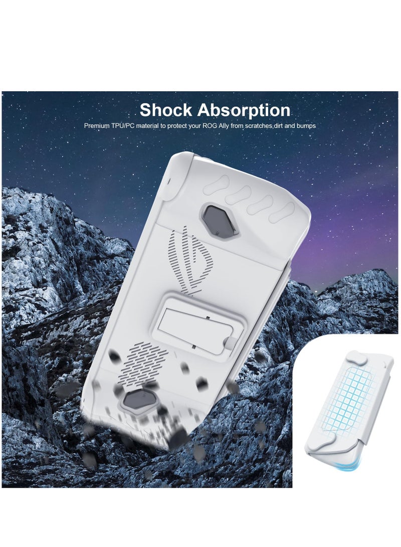 Upgraded Full Protective Case with Front Cover and Kickstand Compatible with ASUS ROG Ally 2023 Shock-Absorption Non-Slip and Anti-Scratch Design Cover Protector (White) - Image 2