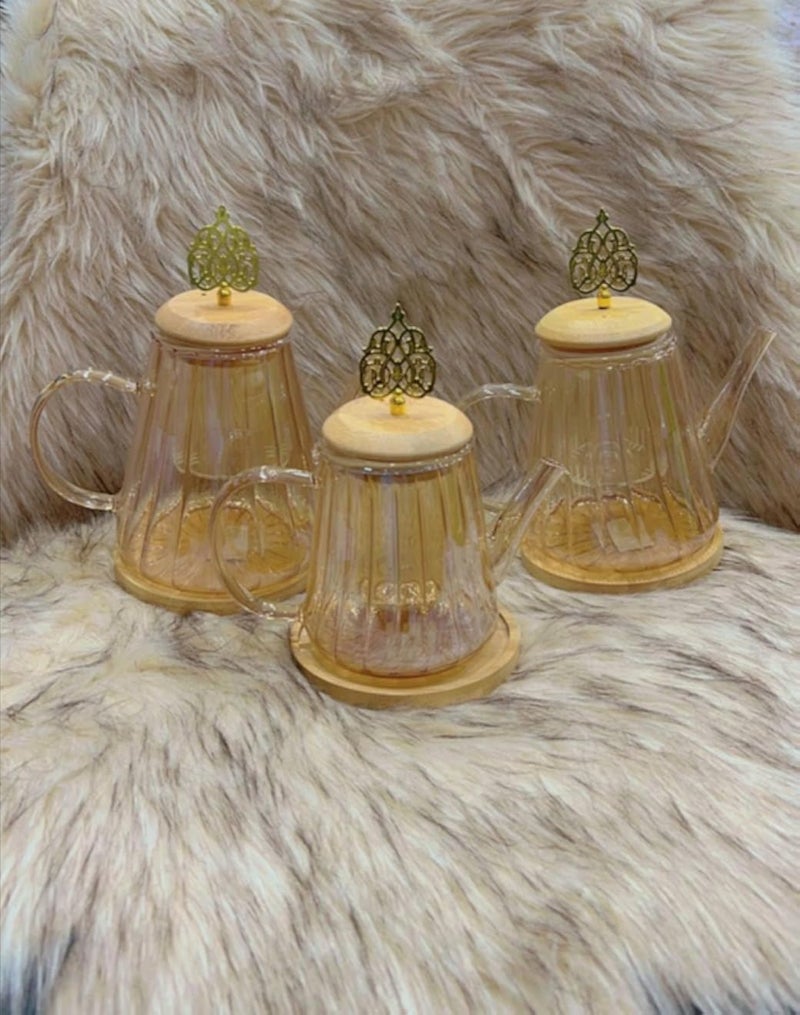 Pikar Cozy Fofu Pyrex Thermal with Herb Infuser and Wood Coaster, 750ml, Honey Color, Suitable for Tea and Herbs, Healthy and Safe to Use, with Chew Lid Generic