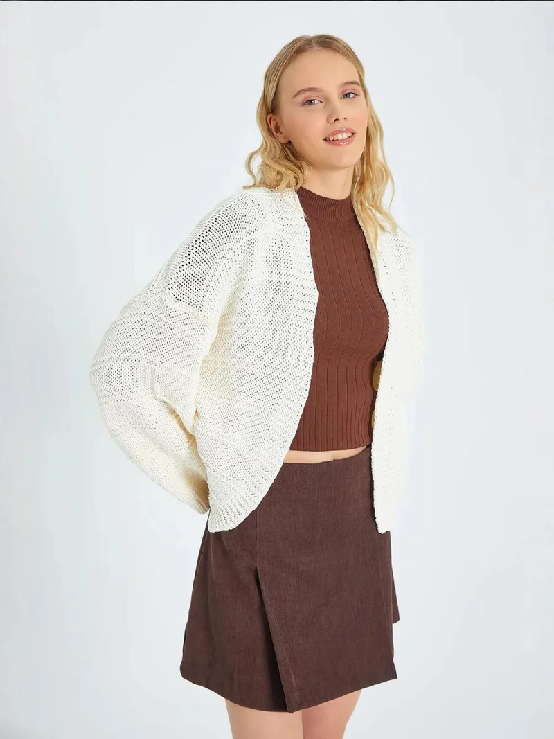 Mixray Natural Mixray V-Neck Ribbed Knit Cardigan for Women | Best Price UAE