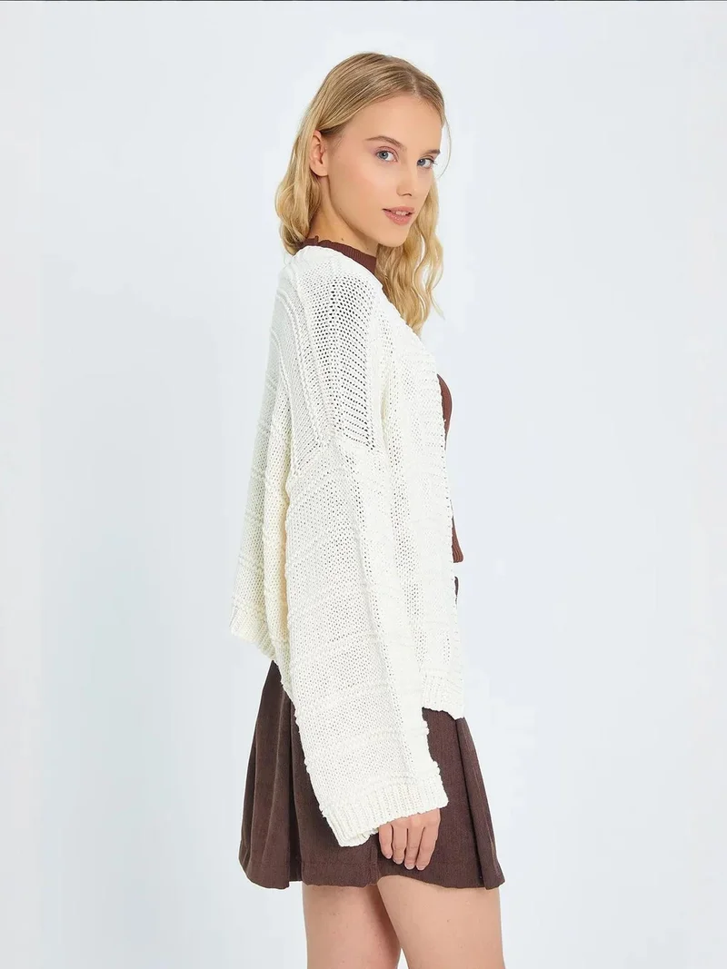 Mixray Natural Mixray V-Neck Ribbed Knit Cardigan for Women | Best Price UAE