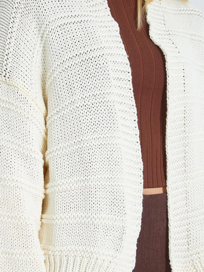 Mixray Natural Mixray V-Neck Ribbed Knit Cardigan for Women | Best Price UAE