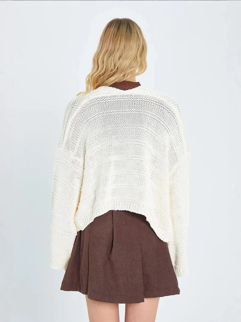 Mixray Natural Mixray V-Neck Ribbed Knit Cardigan for Women | Best Price UAE