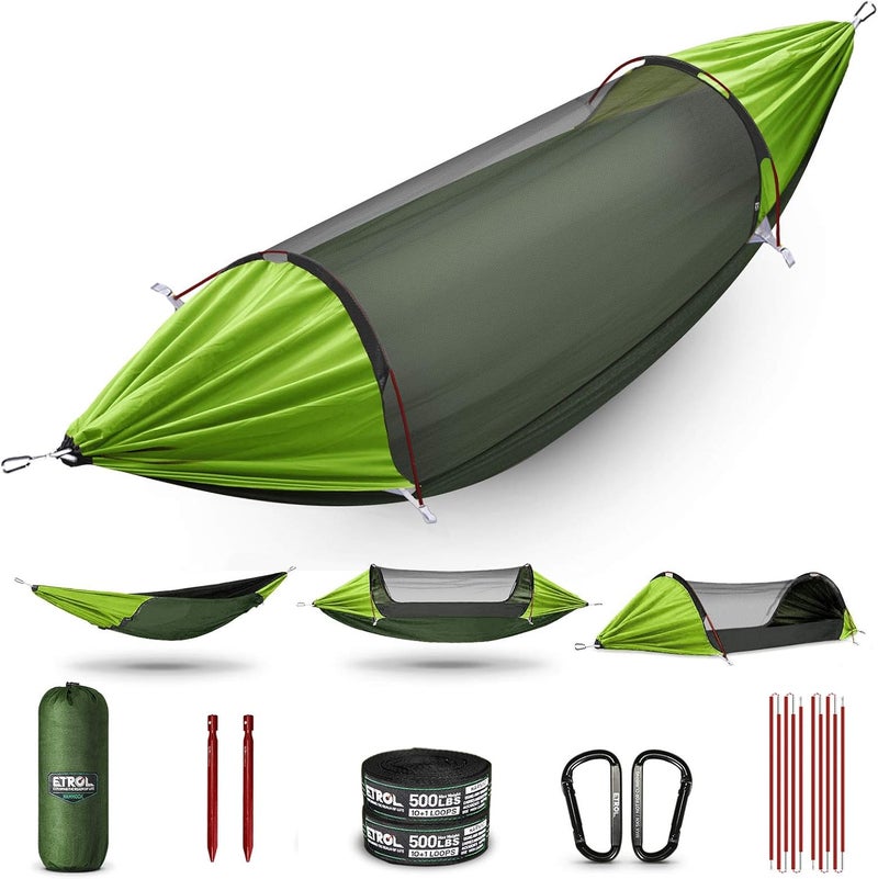 ETROL Camping Hammock with Mosquito Net,3 in 1 Function Parachute Portable Hammock,Double & Single Hammocks Tent for Travel Outdoor Indoor Hiking Patio - with Tree ​Straps,Carabiners,Aluminium Poles - Image 1