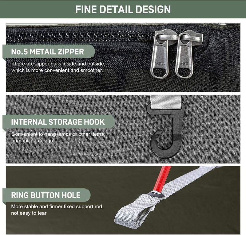 ETROL Camping Hammock with Mosquito Net,3 in 1 Function Parachute Portable Hammock,Double & Single Hammocks Tent for Travel Outdoor Indoor Hiking Patio - with Tree ​Straps,Carabiners,Aluminium Poles - Image 4
