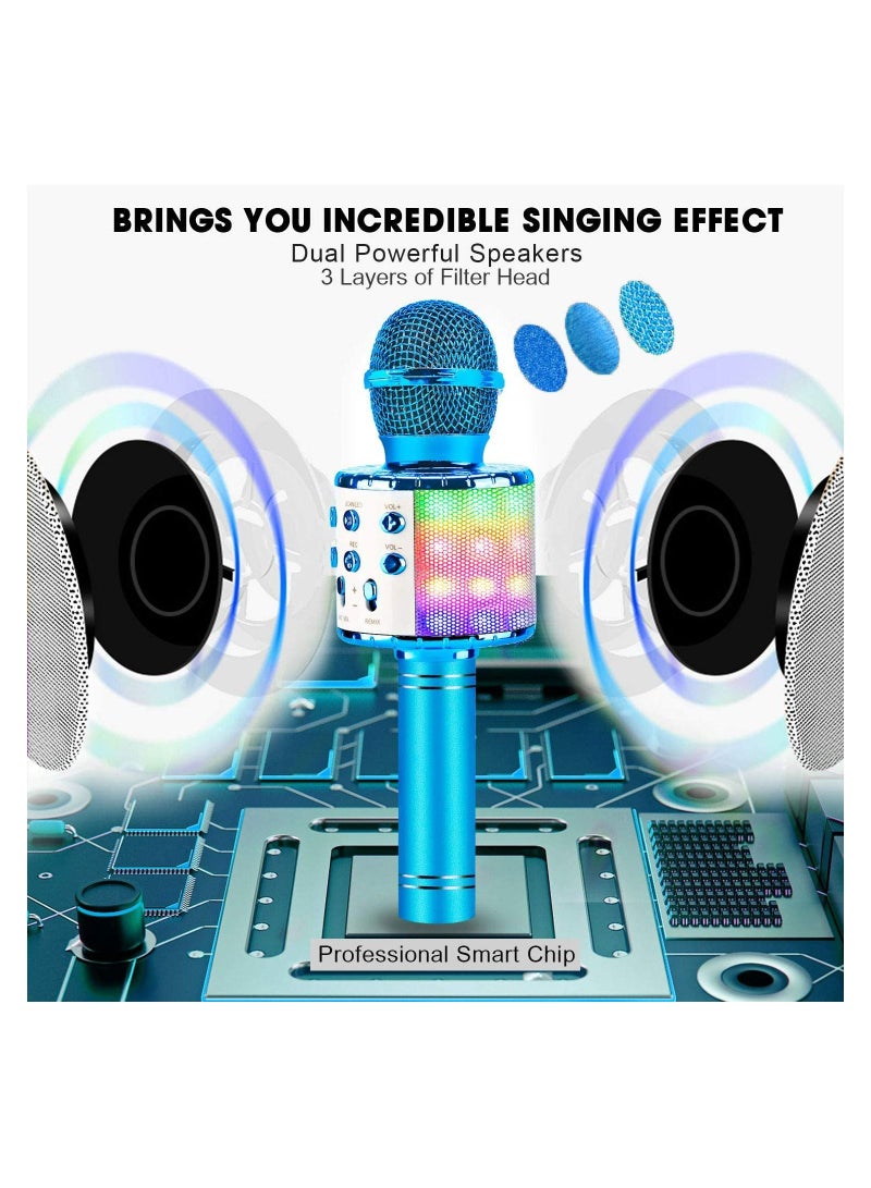 JOLLITY LLC Karaoke Microphone Bluetooth for Children Dance LED Lights Wireless Portable with Speaker Recording for Adults and Children Compatible with Android iOS PC Blue - Image 4