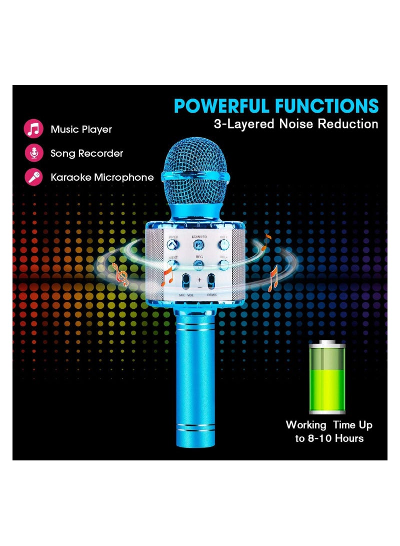 JOLLITY LLC Karaoke Microphone Bluetooth for Children Dance LED Lights Wireless Portable with Speaker Recording for Adults and Children Compatible with Android iOS PC Blue - Image 3