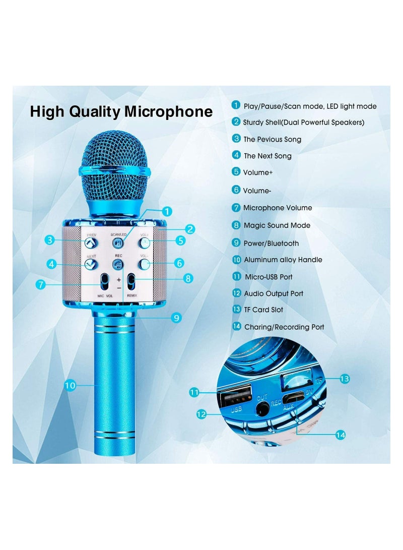 JOLLITY LLC Karaoke Microphone Bluetooth for Children Dance LED Lights Wireless Portable with Speaker Recording for Adults and Children Compatible with Android iOS PC Blue - Image 2