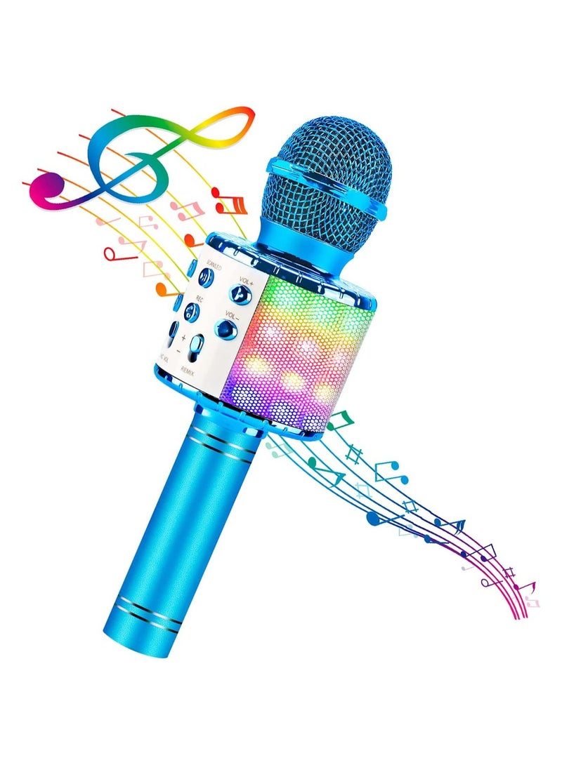 JOLLITY LLC Karaoke Microphone Bluetooth for Children Dance LED Lights Wireless Portable with Speaker Recording for Adults and Children Compatible with Android iOS PC Blue - Image 1