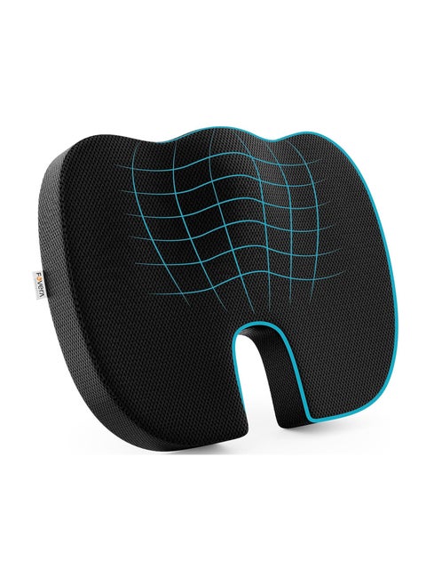 Orthopedic Memory Foam Coccyx Seat Cushion for Tailbone Pain Relief For Office/Home Chair (L-Above 80kg Wt, BLACK)