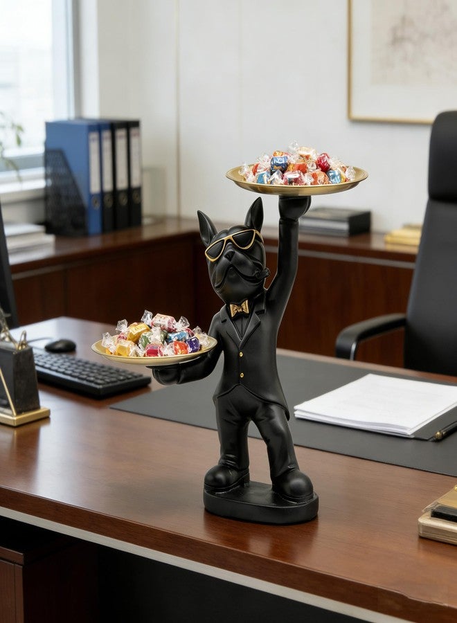 Huhote Candy Dish French Bulldog Decor Tray Statue, Key Holder Bowl Modern, French Bulldog Accessories Candy Bowl for Office Desk Home Decor Figurines Entryway Table Decor (Black) - Image 4