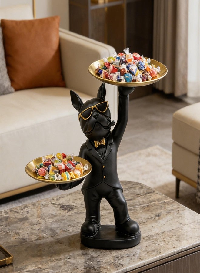 Huhote Candy Dish French Bulldog Decor Tray Statue, Key Holder Bowl Modern, French Bulldog Accessories Candy Bowl for Office Desk Home Decor Figurines Entryway Table Decor (Black) - Image 2