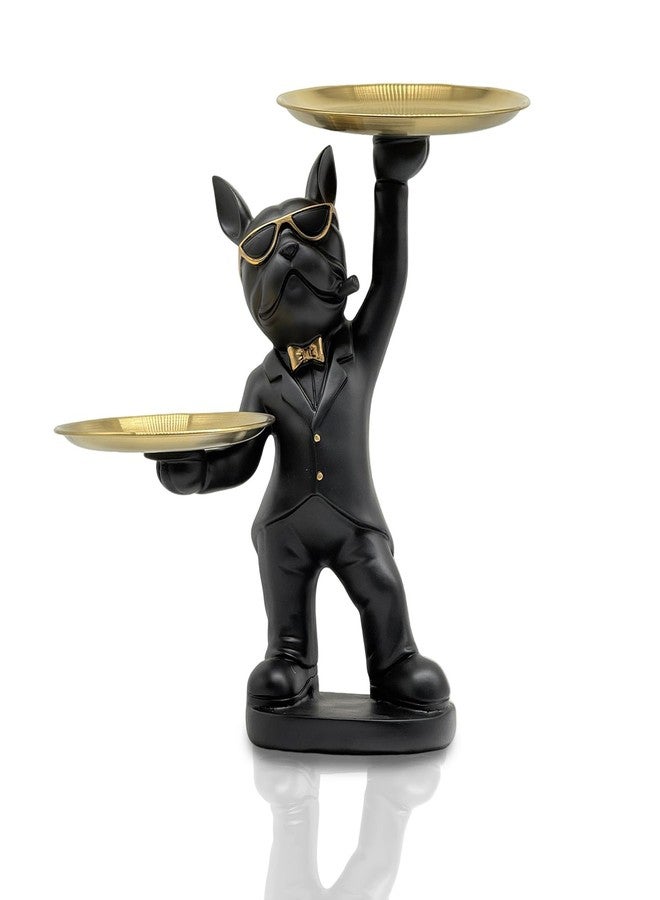 Huhote Candy Dish French Bulldog Decor Tray Statue, Key Holder Bowl Modern, French Bulldog Accessories Candy Bowl for Office Desk Home Decor Figurines Entryway Table Decor (Black) - Image 1