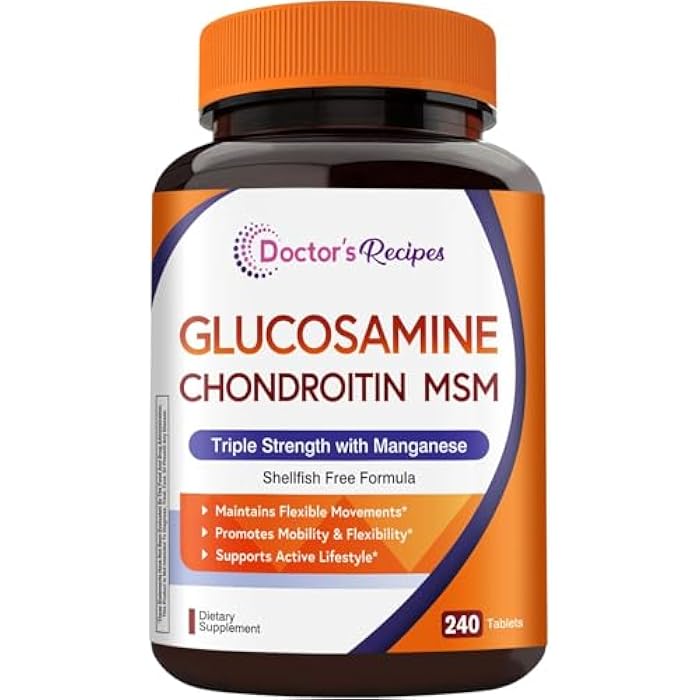 Doctor's Recipes Glucosamine Chondroitin MSM and Manganese Supplement, 1800 mg Glucosamine HCl, NO Shellfish, Healthy Structure & Movements, Flexibility Support for Men & Women, 240 Tablets - Image 1