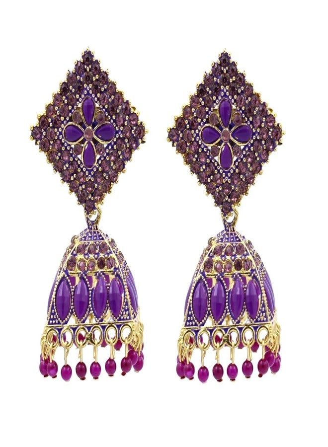 ADHVIK Traditional Purple Color Jhumka Earrings Set for Women & Girls,antique Gold Plated Ethnic Jewelry,lightweight Oxidized Indian Earrings for Festive - Image 1