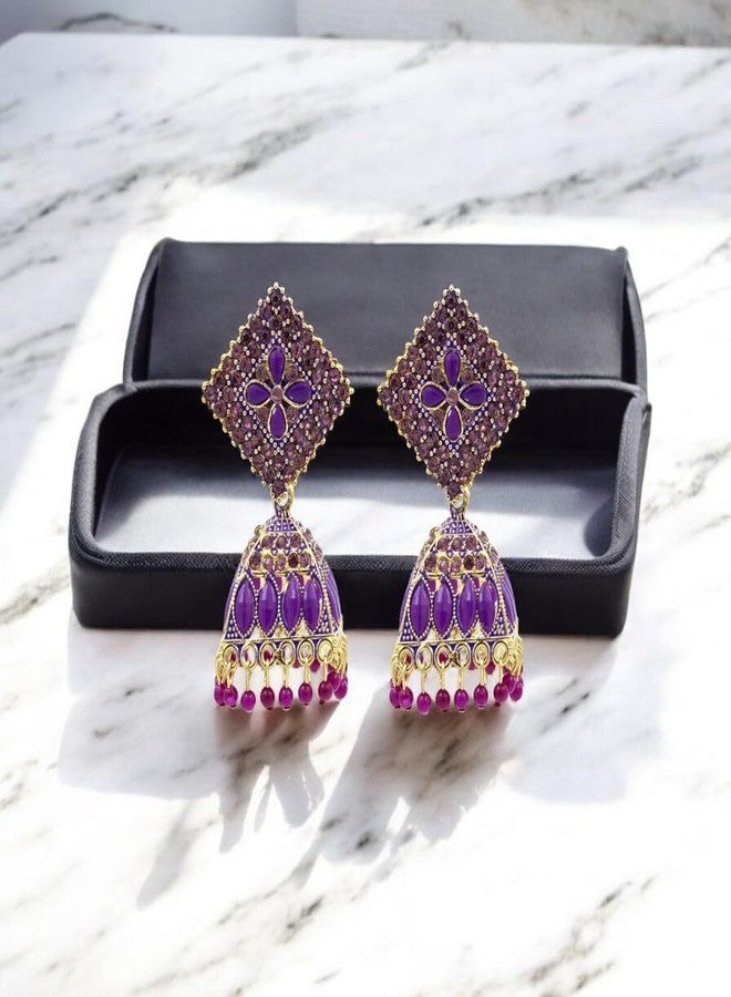 ADHVIK Traditional Purple Color Jhumka Earrings Set for Women & Girls,antique Gold Plated Ethnic Jewelry,lightweight Oxidized Indian Earrings for Festive - Image 5