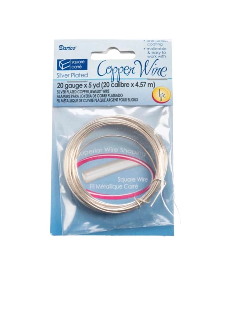 Darice Silver Plated Copper Wire 20 Gauge Square Silver 5 yards - Image 1