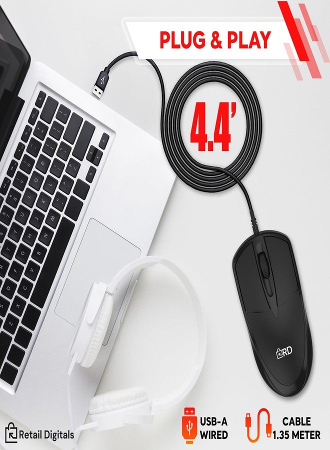 Retail Digitals 3-Button USB Wired Mouse | High-Precision Optical Tracking | Durable for Desktop & Laptop | Black - Image 4