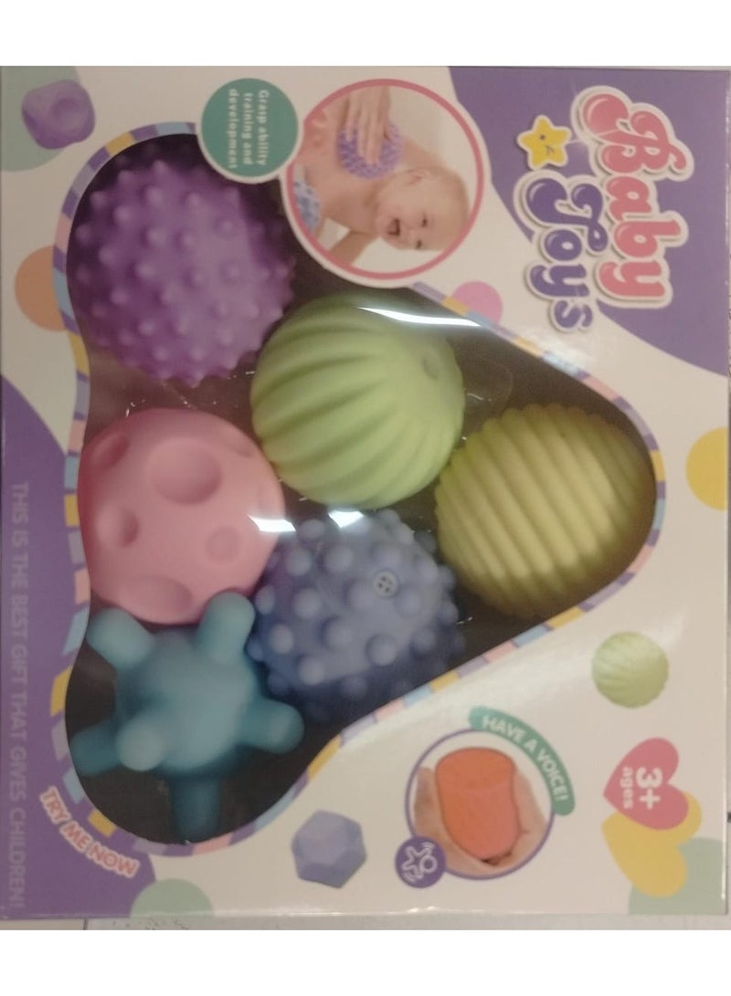 بيبي جوي مجموعة كرات استشعار ناعمة للأطفال – 6 قطع بأشكال وألوان مختلفة لتنمية الإدراك الحسي والمهارات الحركية - Image 1