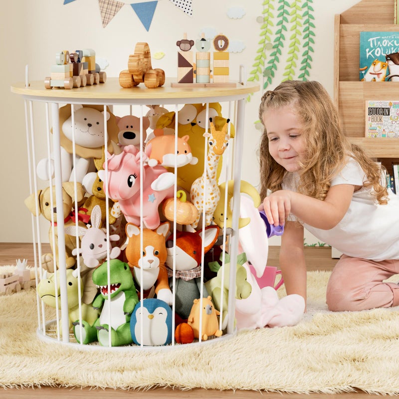 BBLIKE Large Stuffed Animal Storage End Table - Sturdy Metal Kids Toy Storage Bin, Stuffed Zoo Animal Holder for Bedroom, Living Room, Nursery, Perfect for Plush Toy Organizer, Wood - Image 3