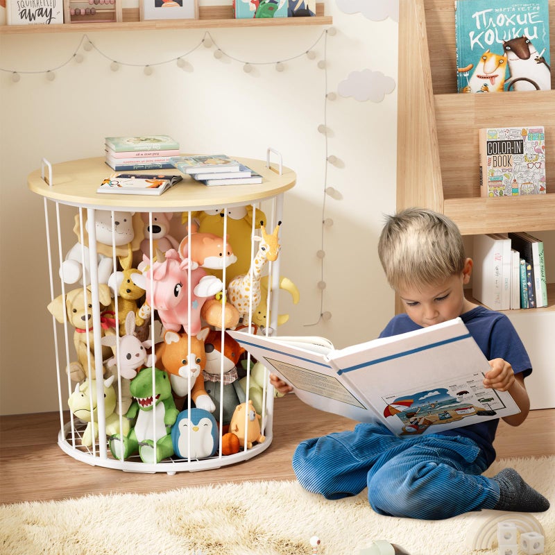 BBLIKE Large Stuffed Animal Storage End Table - Sturdy Metal Kids Toy Storage Bin, Stuffed Zoo Animal Holder for Bedroom, Living Room, Nursery, Perfect for Plush Toy Organizer, Wood - Image 4