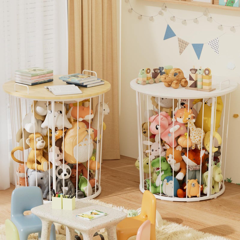 BBLIKE Large Stuffed Animal Storage End Table - Sturdy Metal Kids Toy Storage Bin, Stuffed Zoo Animal Holder for Bedroom, Living Room, Nursery, Perfect for Plush Toy Organizer, Wood - Image 5