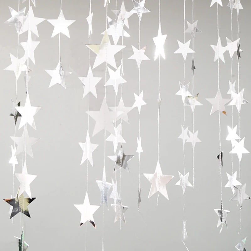 5PCS 4M Glitter Gold Blue Moon Star Paper Garland Hanging Banner for Eid Wedding Party - Image 1