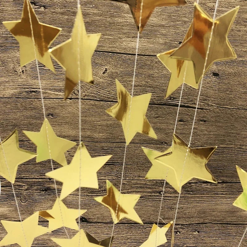 5PCS 4M Glitter Gold Blue Moon Star Paper Garland Hanging Banner for Eid Wedding Party - Image 5