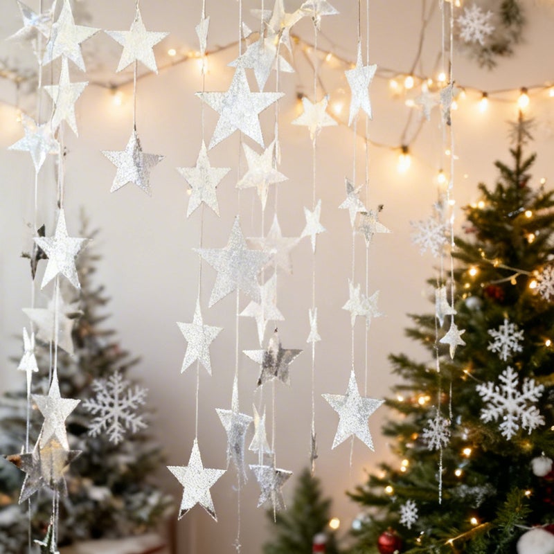 5PCS 4M Glitter Gold Blue Moon Star Paper Garland Hanging Banner for Eid Wedding Party - Image 3