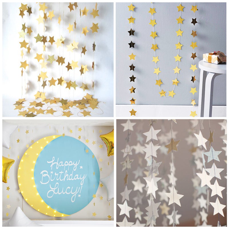 5PCS 4M Glitter Gold Blue Moon Star Paper Garland Hanging Banner for Eid Wedding Party - Image 4