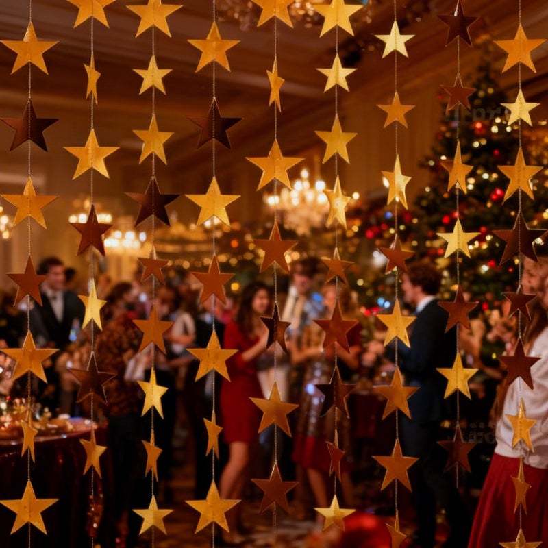 5PCS 4M Glitter Gold Blue Moon Star Paper Garland Hanging Banner for Eid Wedding Party - Image 2