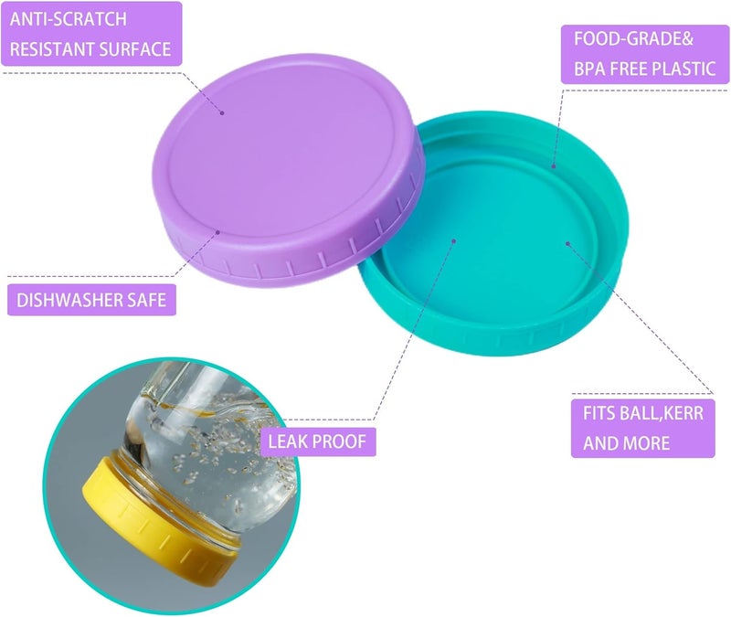 Bedgeta 9 Wide Mouth Mason Jar Lids with Silicone Ring,Thickened Leak-proof Lids Fit Ball,Kerr and More, 9 Blue-green Plastic, 86mm(Blue-green) - Image 1