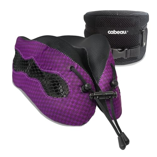 Cabeau Long Haul Flight Cooling Travel Neck Pillow – Evolution Cool – Supportive Memory Foam with Airflow Vents – Compact with Carrying Case (Purple) - Image 1