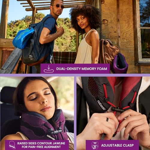 Cabeau Long Haul Flight Cooling Travel Neck Pillow – Evolution Cool – Supportive Memory Foam with Airflow Vents – Compact with Carrying Case (Purple) - Image 3