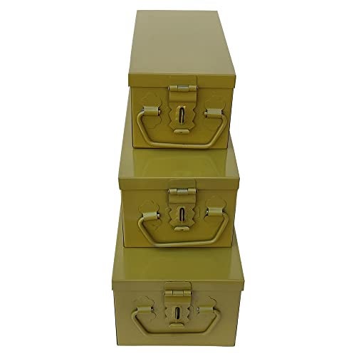 Ginoset® Stainless Steel Locker Boxes Jewellery Boxes Cash Peti Set (Multi_Pack of 3) Size -8.2 Inch, 10.2 Inch, 12.2 Inch. (With Powder-coated Gold Finish) (Standard) - Image 4