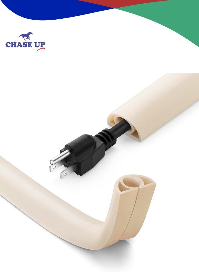 Chase Up 12ft Cord Cover Floor for Extension Cords, Floor Cable Cover Wire Cover to Protect Cables & Prevent Tripping, Soft PVC Cord Hider Floor Cord Protector, Internal Channel Diameter: 0.39", Beige - Image 1