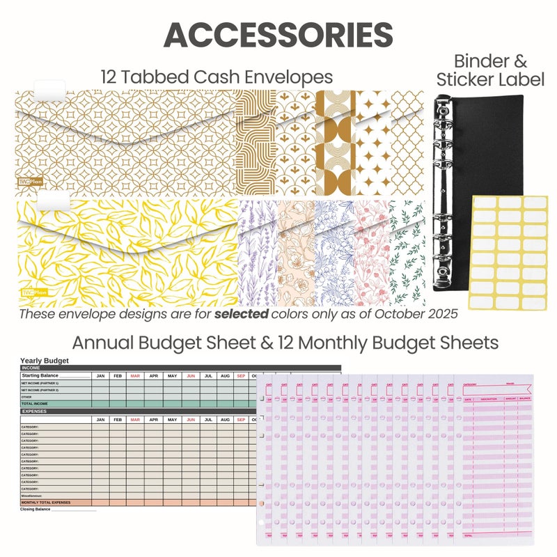 THREE WAY CUT Cash Envelope Wallet Brown All in One Budget System RFID Blocking with 12x Tabbed Cash Envelopes, 12x Monthly Budget Cards,1x Yearly budget planner sheet Complete Money Organizer Set for Cash - Image 3