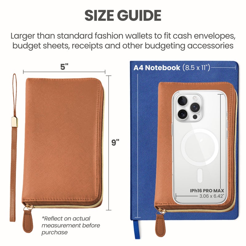 THREE WAY CUT Cash Envelope Wallet Brown All in One Budget System RFID Blocking with 12x Tabbed Cash Envelopes, 12x Monthly Budget Cards,1x Yearly budget planner sheet Complete Money Organizer Set for Cash - Image 5