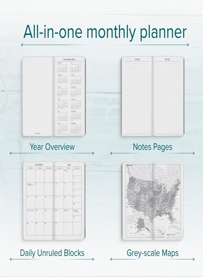 Harbor Pocket Weekly Monthly Planner 2026 - Calendar Planner and Notebook, Durable Faux Leather, 192 Pages, Softcover & Book Bound - Cambridge Black - 6 x 3.25 " - Image 3