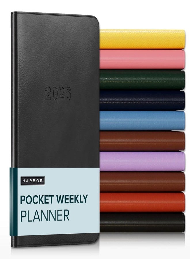 Harbor Pocket Weekly Monthly Planner 2026 - Calendar Planner and Notebook, Durable Faux Leather, 192 Pages, Softcover & Book Bound - Cambridge Black - 6 x 3.25 " - Image 1