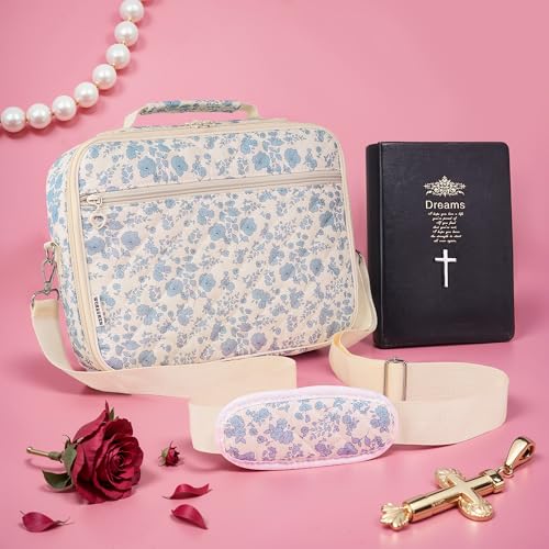 WOBAGMEN Bible Cover Case for Women,Large Quilted Bible Bag with Study Supplies,Stylish Church Bag Bible Journaling Kit,Mothers Day Christian Gifts for Women (Blue Small Floral, M) - Image 5
