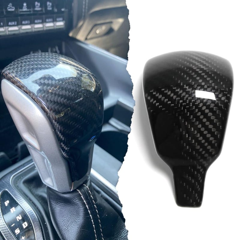 Car Center Console Water Cup Panel Cover for Dodge Ram 1500 TRX Limited Rebel Laramie 2019 2020 2021 2022 2023 Genuine Carbon Fiber Interior Cup Holder Trim Gear Shift Knob Cover