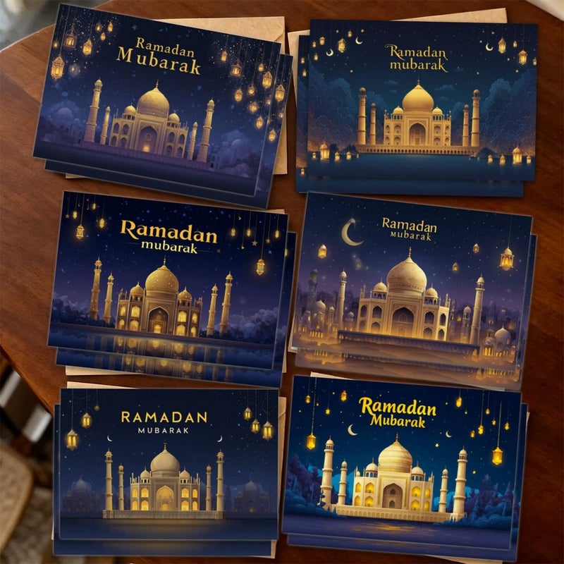 بطاقة تهنئة بمناسبة رمضان مكونة من 30 قطعة من الفوانيس الذهبية مع أظرف وبطاقات بركات لعيد الفطر، وملاحظات شكر واحتفالات بأعياد الميلاد - Image 1
